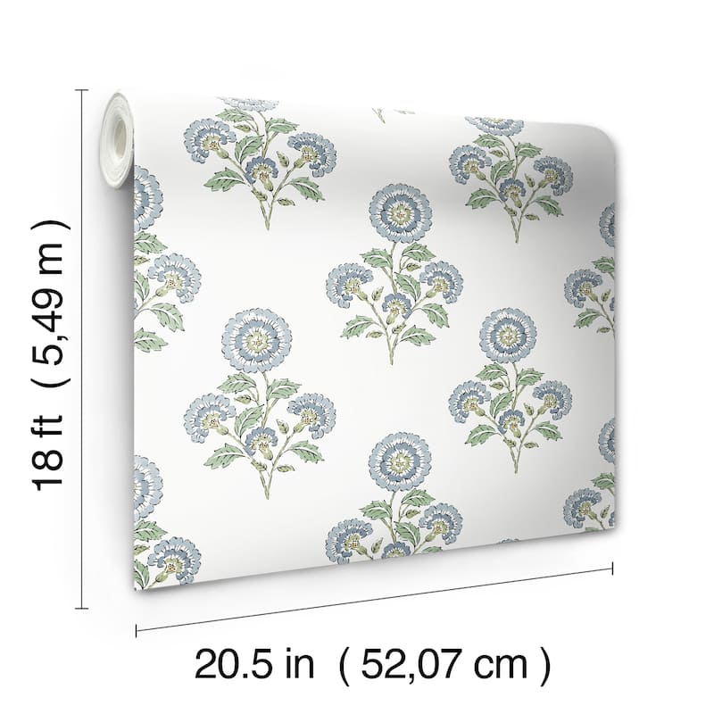 Society Social Flourish Block Print Blue and Green Multi Peel and Stick Wallpaper