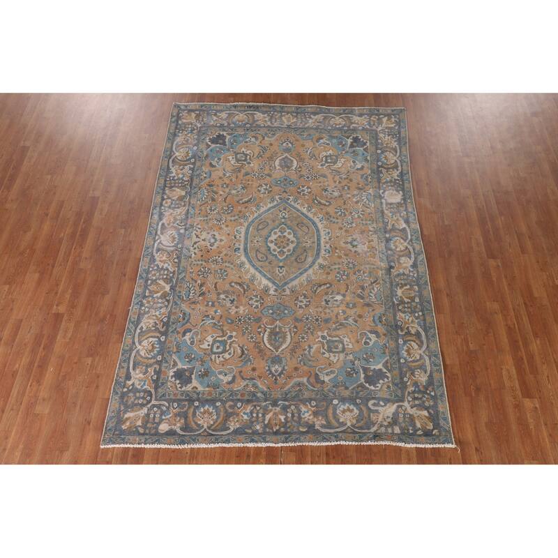 Tabriz Persian Vintage Rug Hand-Knotted Wool Carpet - 6'6"x 9'6"