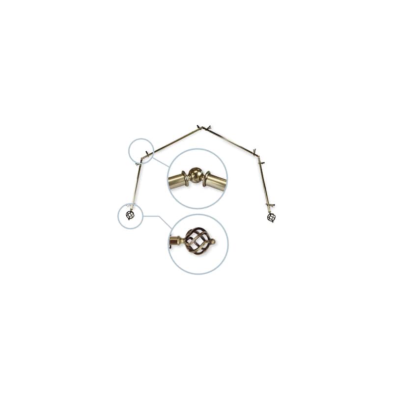 Modern Curtain Rods & Hardware Set - Antique Brass Finials, Corner Connectors, Adjustable Lengths - M