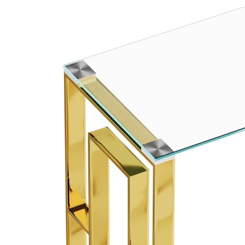 Modern Glass Console Table, Sofa Table with Sturdy Metal Frame and Tempered Glass Top - 55.1" x 17.7" x 30.7"