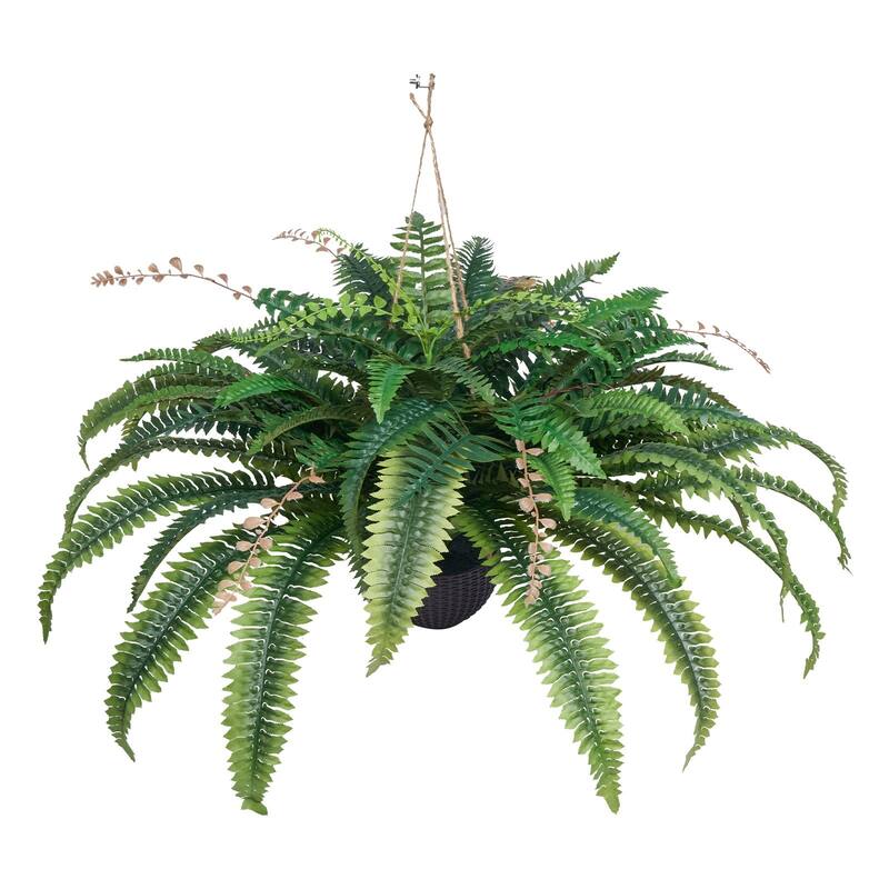 Green Artificial Silk Fabric Large Boston Fern Plant with Lush Branches - 42 inch in Diameter - 1 PC