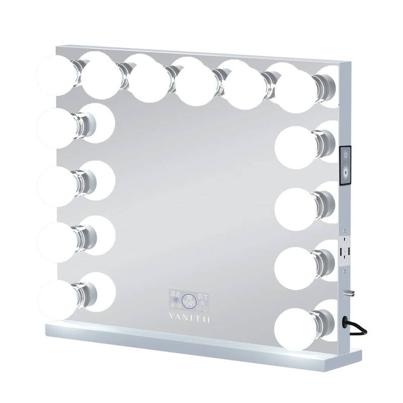 VANITII Hollywood Vanity Makeup Mirror with 14 Dimmable LED Bulbs Bluetooth 31.5" x 27" Tabletop Wall Mount - N/A - White