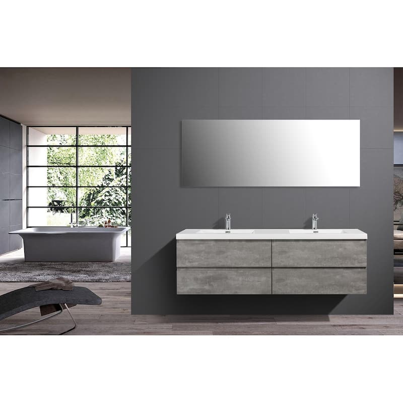 Alma-Pre 84 Inch Wall Mount Vanity with White Double Sink
