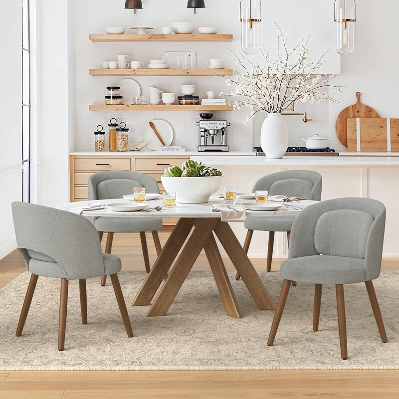 Upholstered Dining Chairs with Back Set of 2/4/6，Linen Dining Room Chairs with Lumbar Pillow for Dining Room, Beige