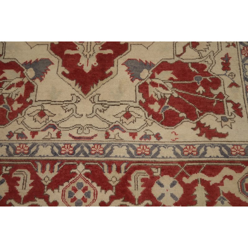 Hand Knotted Oriental 100% Wool Carpet Traditional Medallion Oranges & Rust Heriz (serapi) Area Rug - 9' 0'' X 5' 10''