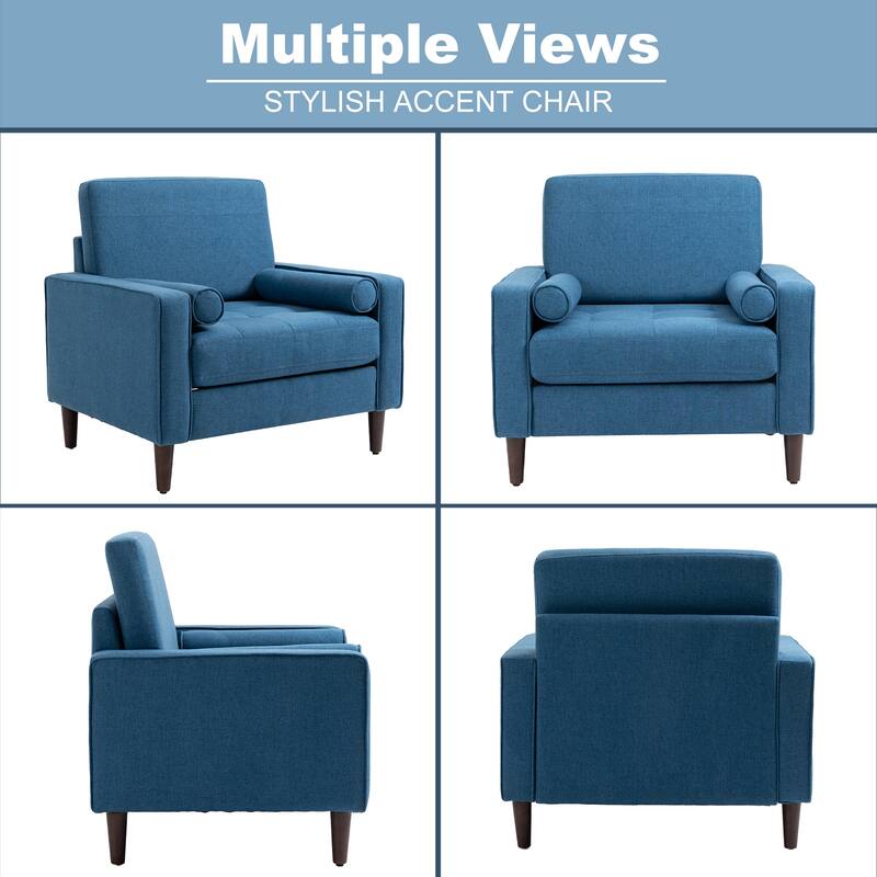 35.48" Cotton Linen Square Arm Tufted Club Chair