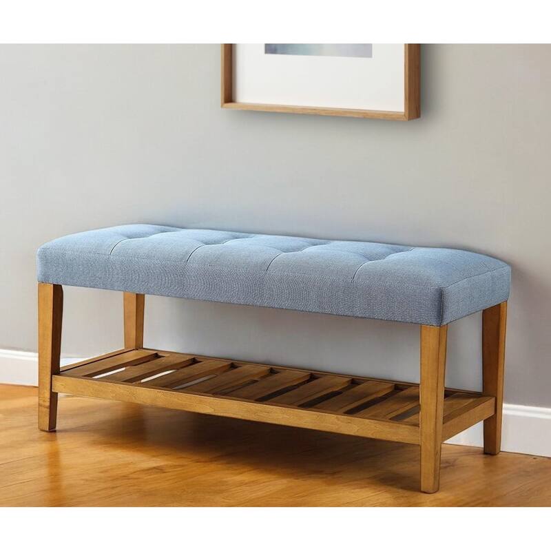 Entryway Bench with Upholstered Seat and Storage Shelves 40 Inch - 18" x 40" x 16"