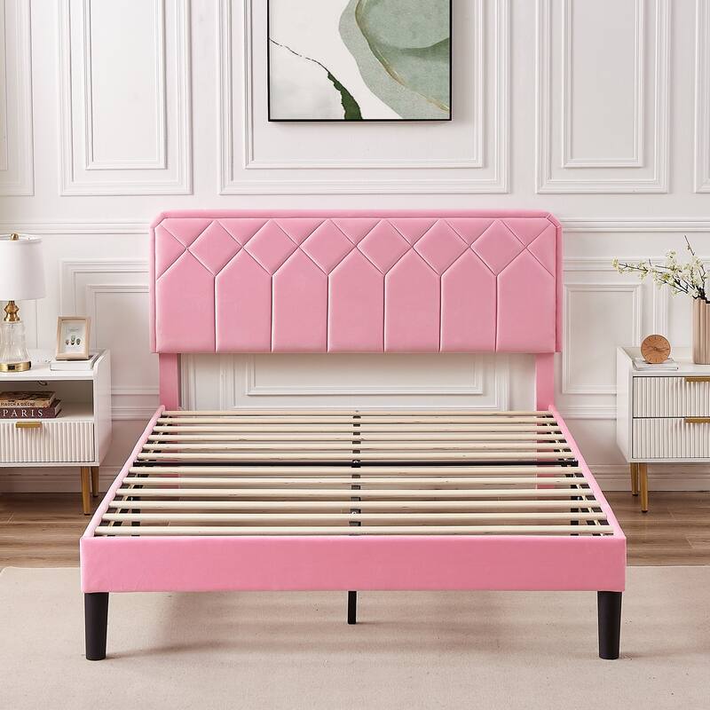 Upholstered Platform Bed Frame with Modern Adjustable Headboard, No Box Spring Needed