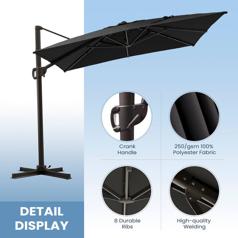 9 FT x 10.5 FT Outdoor Patio Umbrella Cantilever-Offset Umbrella with Base