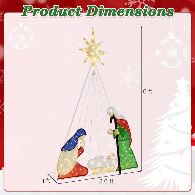 Costway 6 FT Lighted Nativity Scene with 240 LED Lights Zip Ties & - Multicolor - See Details