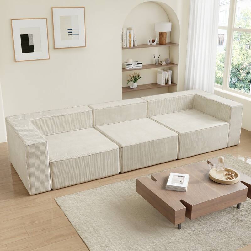 Left Armrest Corduroy Compression Sofa