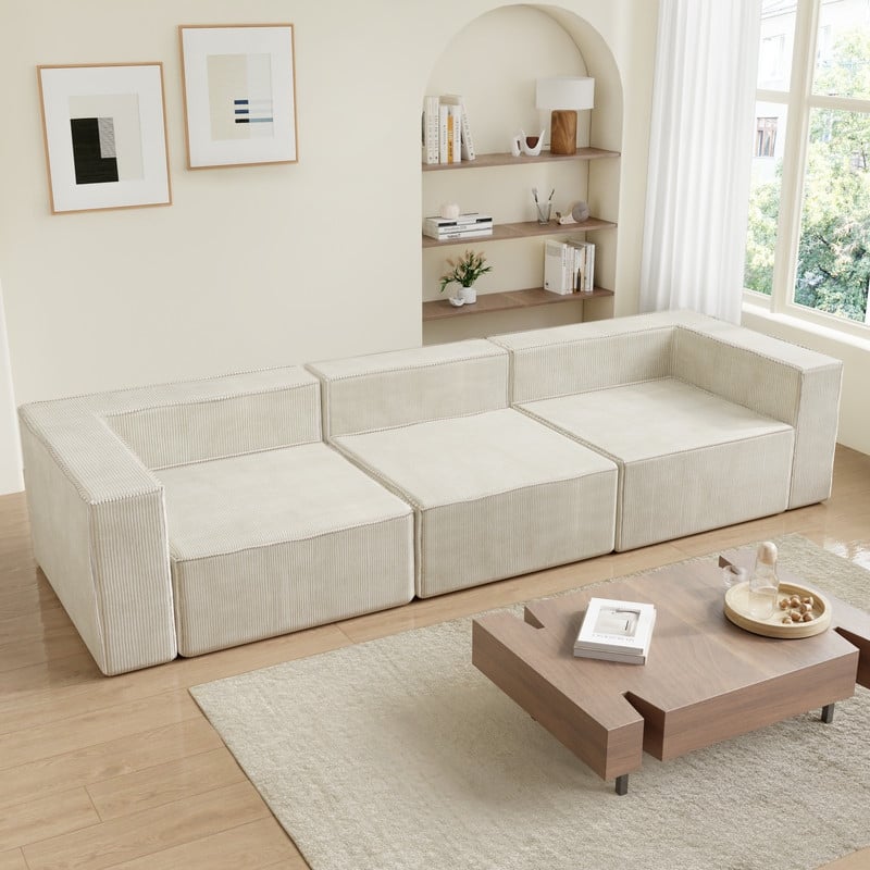 Solid Backrest Armless Corduroy Compression Sofa