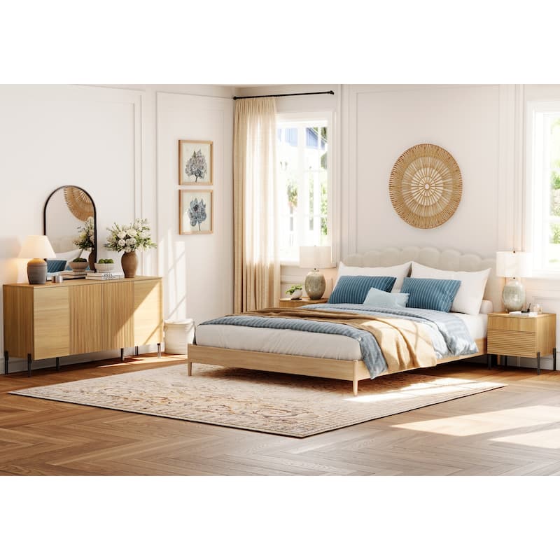 WAMPAT 3-Piece Modern Bedroom Furniture Set, Includes Sideboard Buffet Cabinet, Set of 2 Night Stands, - Oak