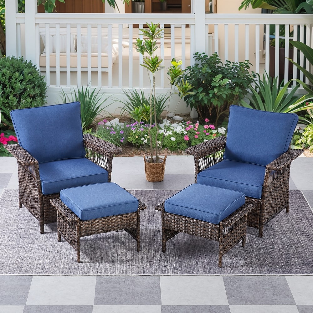 Gymojoy 4PCS Chairs Outdoor Patio Rattan with Ottoman