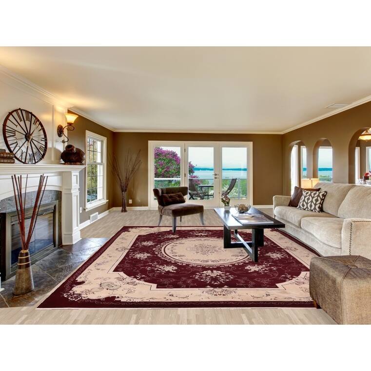 Victorian Style Floral Kashan Turkish Area Rug Machine Made Carpet - 9'9" x 13'3"