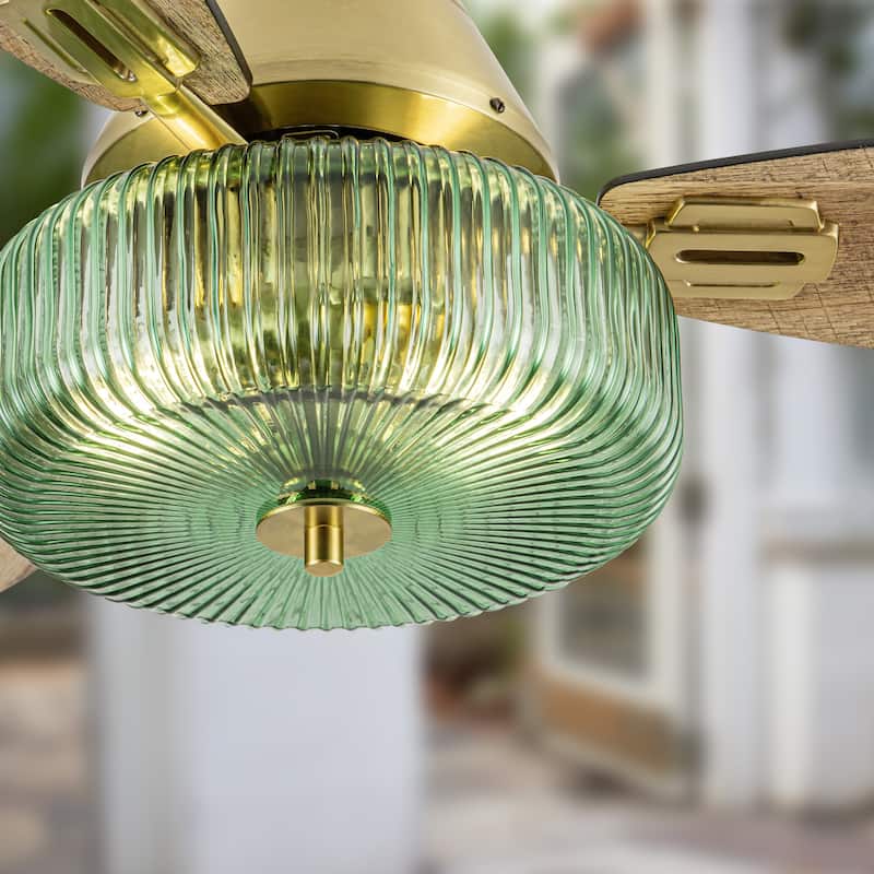 Frederick River of Goods 3-blade 42-inch Modern Indoor Ceiling Fan with Green Ribbed Shade and Remote Control - 42" x 42" x 18"