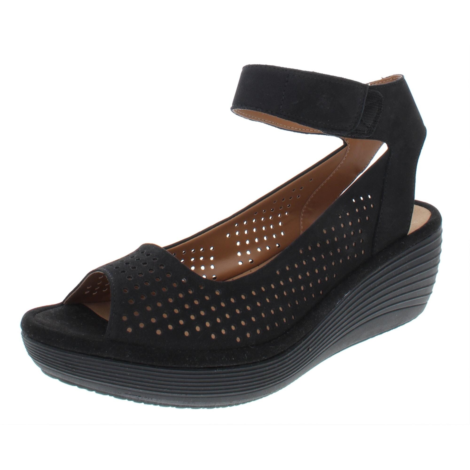 clarks nubuck leather perforated wedges