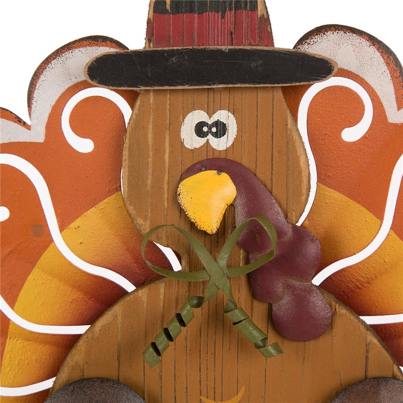 Glitzhome Thanksgiving Wooden Turkey Wall Hanging or Table Decor