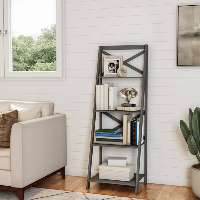 Lavish Home 4-Tier Leaning Ladder Bookshelf