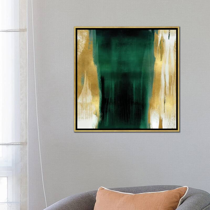 iCanvas "Free Fall Emerald with Gold II" by Christine Wright Framed Canvas Print