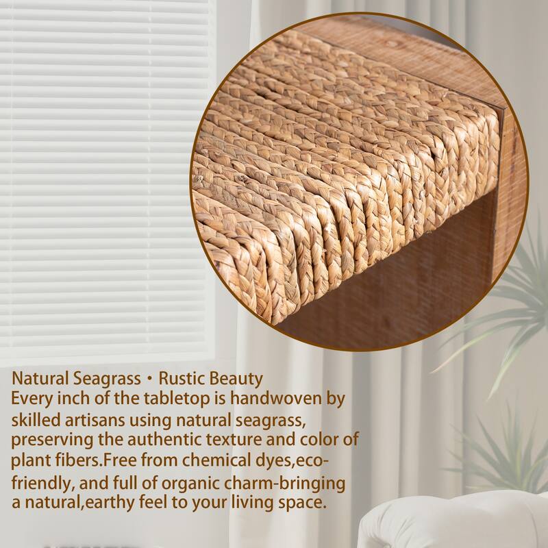 69" Natural Seagrass Console Table - Handwoven Top with Engineered Wood Frame