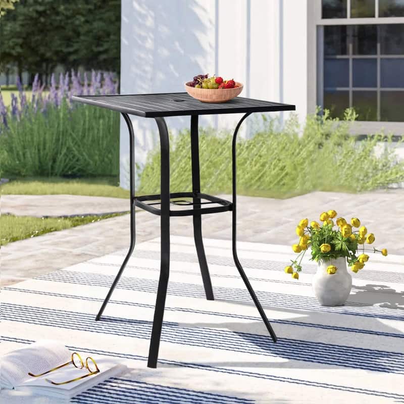 Suncrown 39'' Height Outdoor Patio Square Metal Slatted Top Bar Bistro Table with 1.57" Umbrella Hole