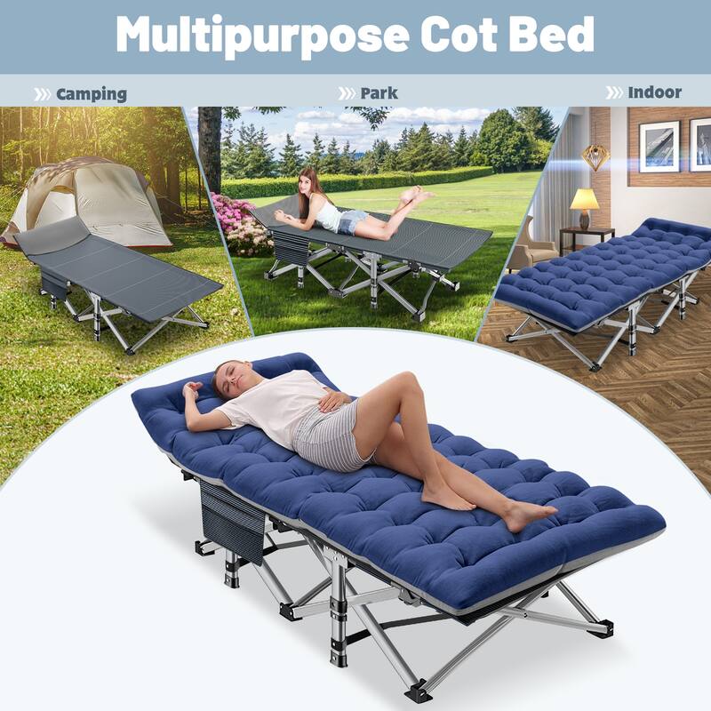 75" Folding Camping Bed with 3.3 Inch Mattress, Portable Sleeping Cot
