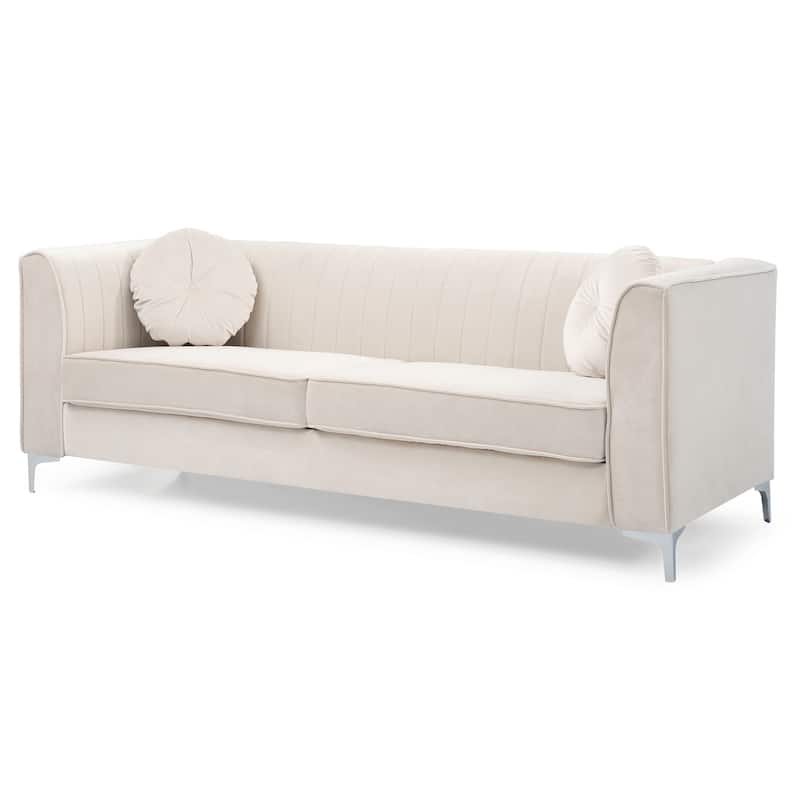 Ivory Velvet Sofa (2 Boxes)