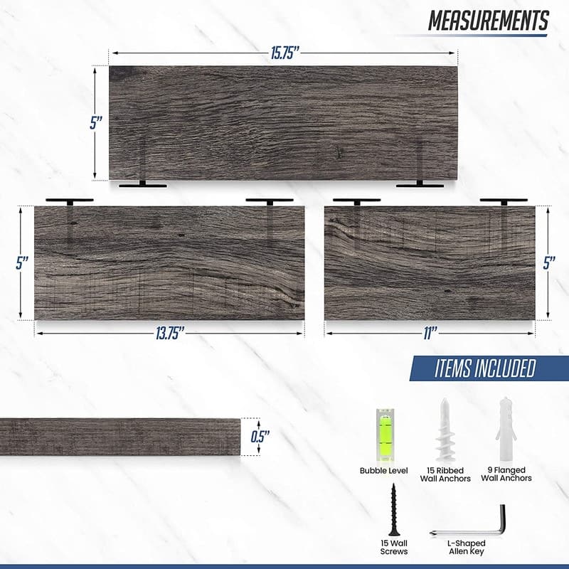 Wall Mounted Display Ledge Floating Wall Shelves Set of 3