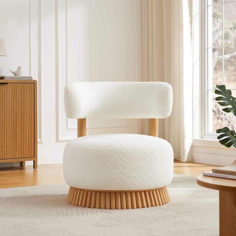 Armless Accent Chair for Living Room, Modern Slipper Vanity Chair with Wooden Base, Upholstered Bedroom Chair