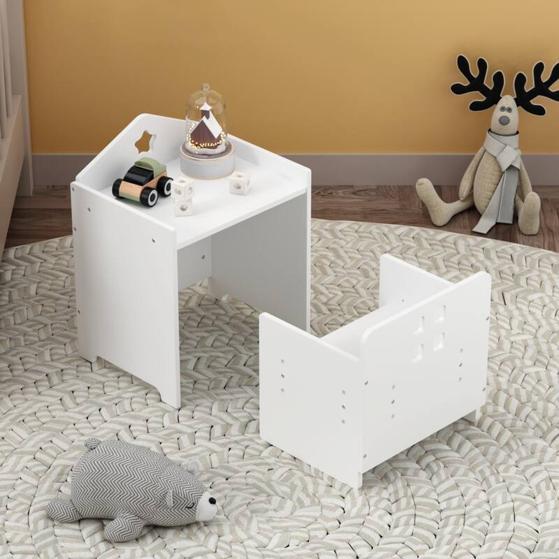 Anmytek Kids Montessori Weaning Table and Chair Set Wooden Toddler Activity Table with Blackboard