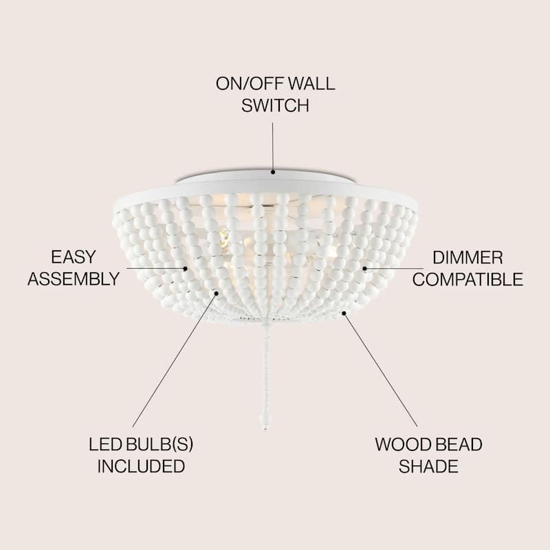 Allie Wood Beaded/Metal LED Flush Mount, by JONATHAN Y