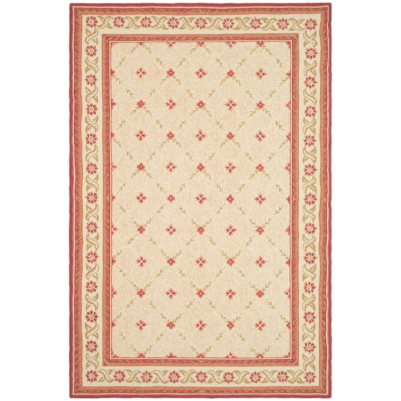 SAFAVIEH Handmade Wilton Lizette Country Floral Wool Rug - 5'6" x 8'6" - Beige/Red