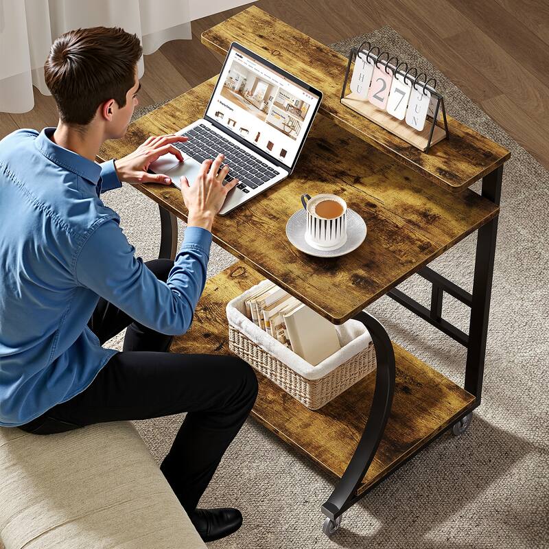 Industrial 2-Tier Mobile End Side Table - Locking Casters