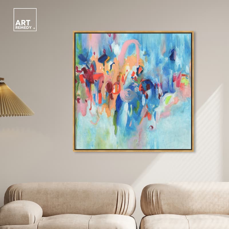 Art Remedy New Sky Framed Blue Abstract 1 Piece Canvas Wall Art