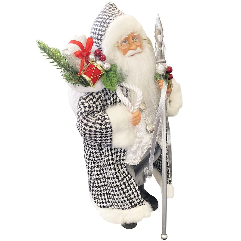 15" Houndstooth and Silver Santa