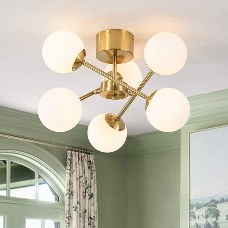 6-Light Milky White Glass Globe Sputnik Bubble Semi Flush Mount