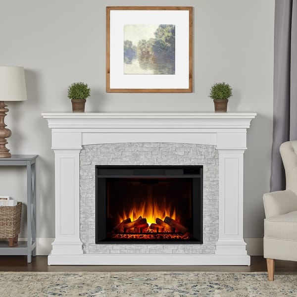slide 2 of 28, Real Flame Deland Electric Grand Fireplace in White 63"