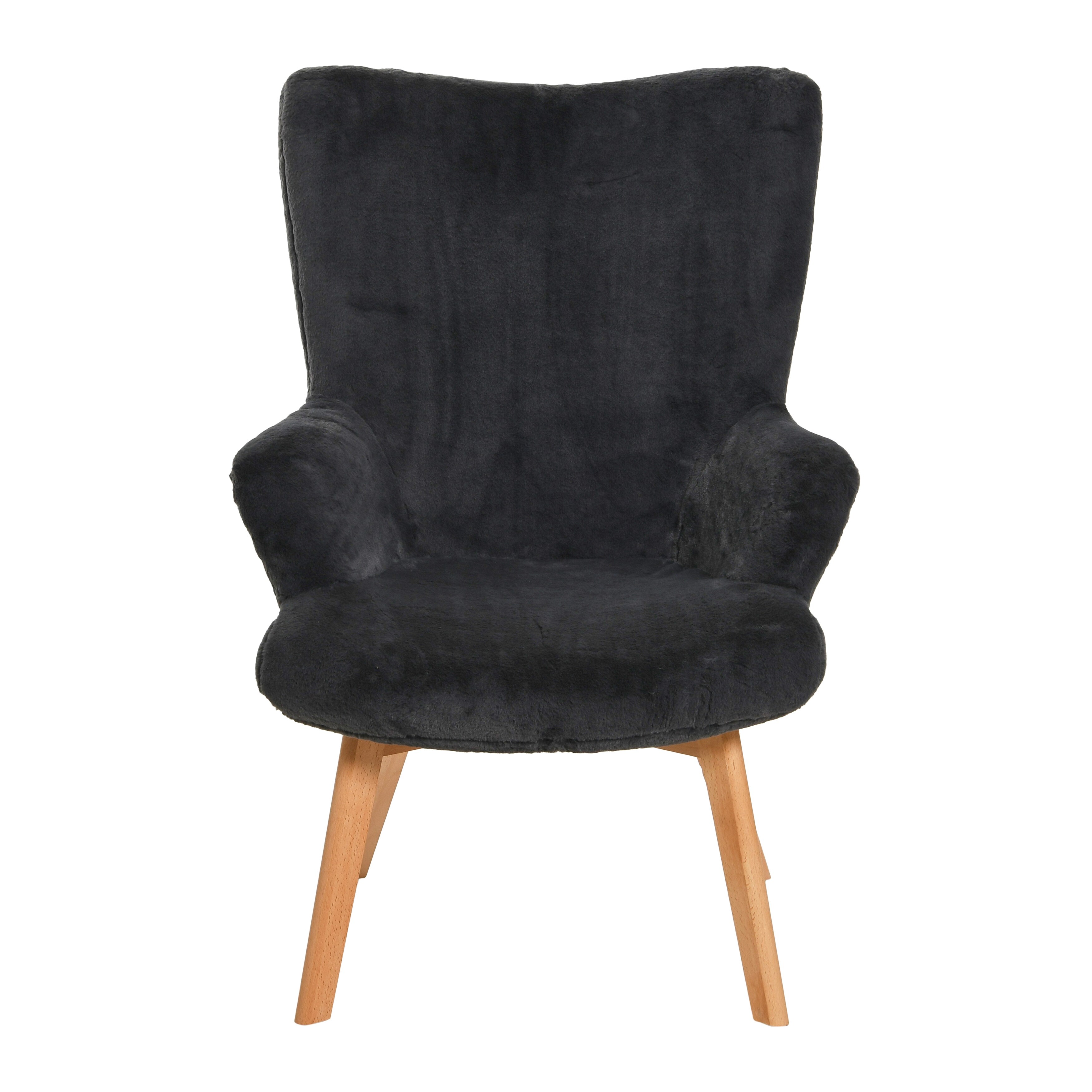 Napster Fuzzy Plush Upholstery Wingback Arm Chair with Solid Wood