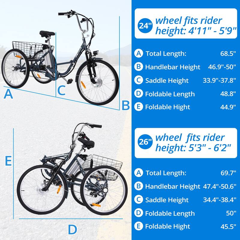 Electric Tricycle, 7 Speeds/36V 10Ah/Large Basket