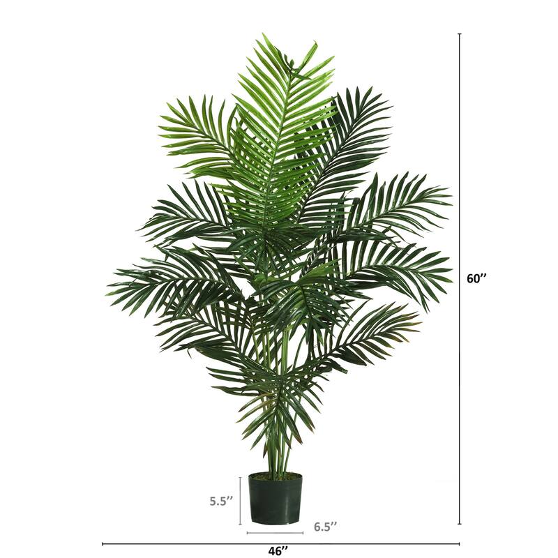 Artificial Palm Tree 5ft Tall Indoor, Modern Faux Palm Plant with Planter, Realistic Tropical Decor - 5ft.