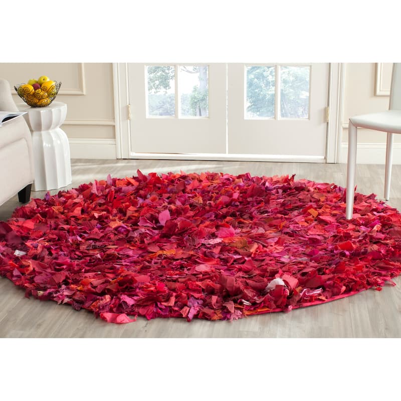 SAFAVIEH Handmade Rio Shag Chihoko 3.5-inch Extra Thick Decorative Rug - 4' Round - Fuchsia/Multi