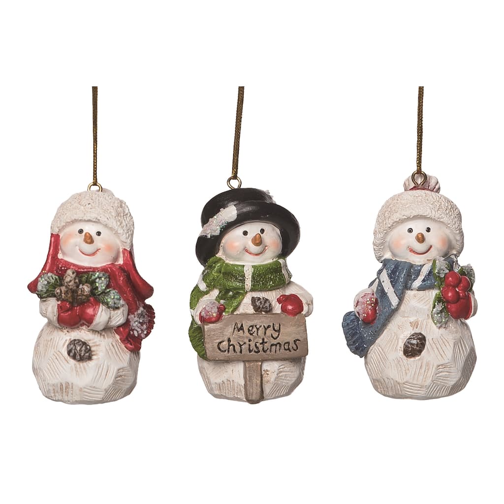 Transpac Resin Merry Snowman Ornament Set of 3 Christmas Home Decorations
