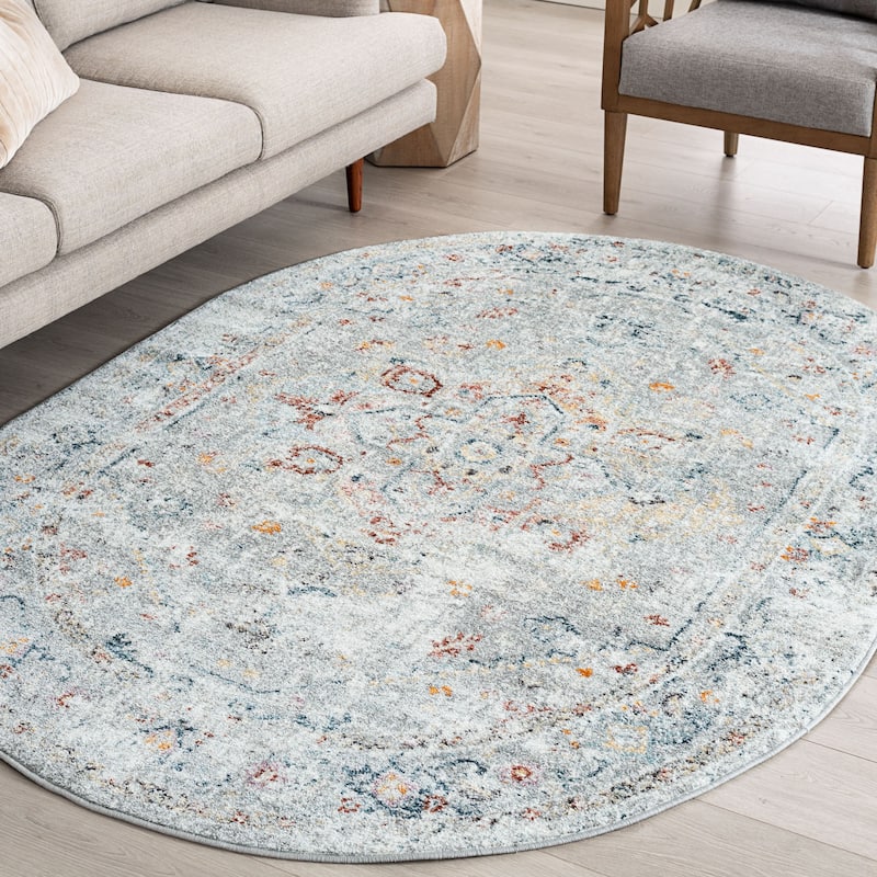 Whitfield Vintage Medallion Indoor Area Rug - 5'3'' x 7'3'' Oval - Silver