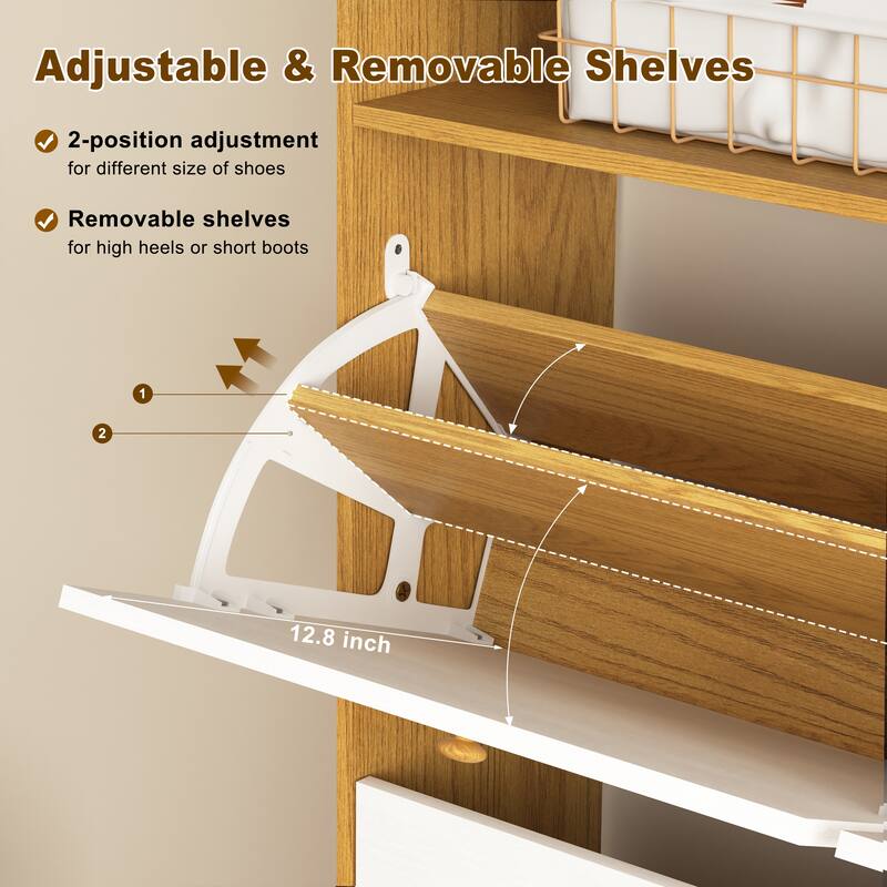 Shoe Storage Cabinet with 4 Flip Drawers , Shoe Rack Organizer Cabinet with wooden