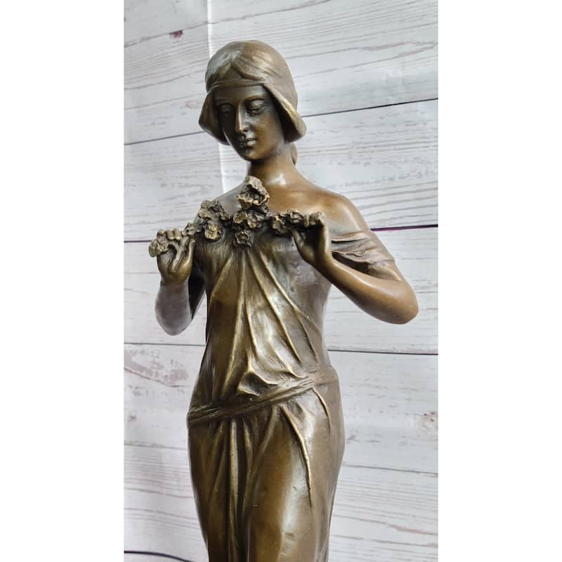 Jean Patoue Art Nouveau Female Personifying Spring Bronze Sculpture Statue Decor