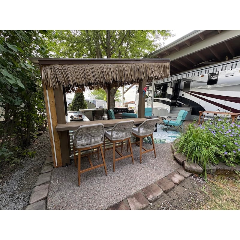 PURPLE LEAF 2 Set Outdoor Bar Stool Chair Set, Modern Counter Height Stool, Cushion Included