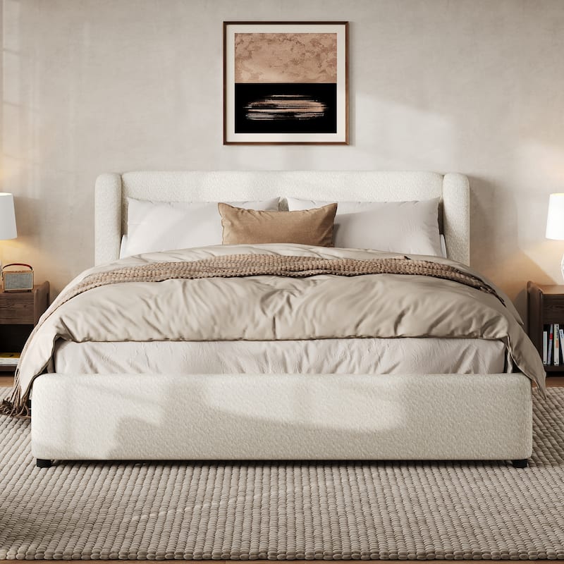 Christopher Knight Home - Modern Upholstered Boucle Frame with Wingback Headboard - White - Queen