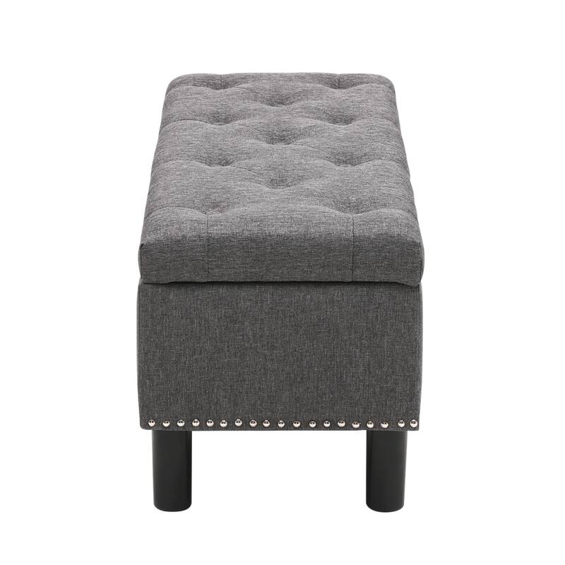 Upholstered Storage Ottoman Bench with Wood Legs and High-density Resilient Sponge