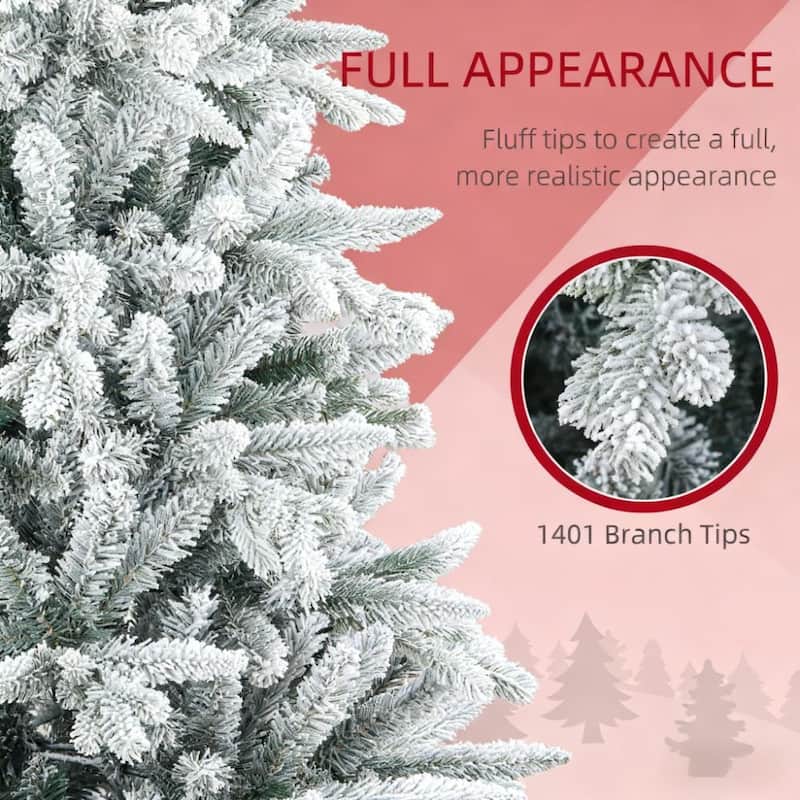 Flocked Artificial Christmas Tree - Snow Tips, Hinged Branches, Easy Assembly - Green